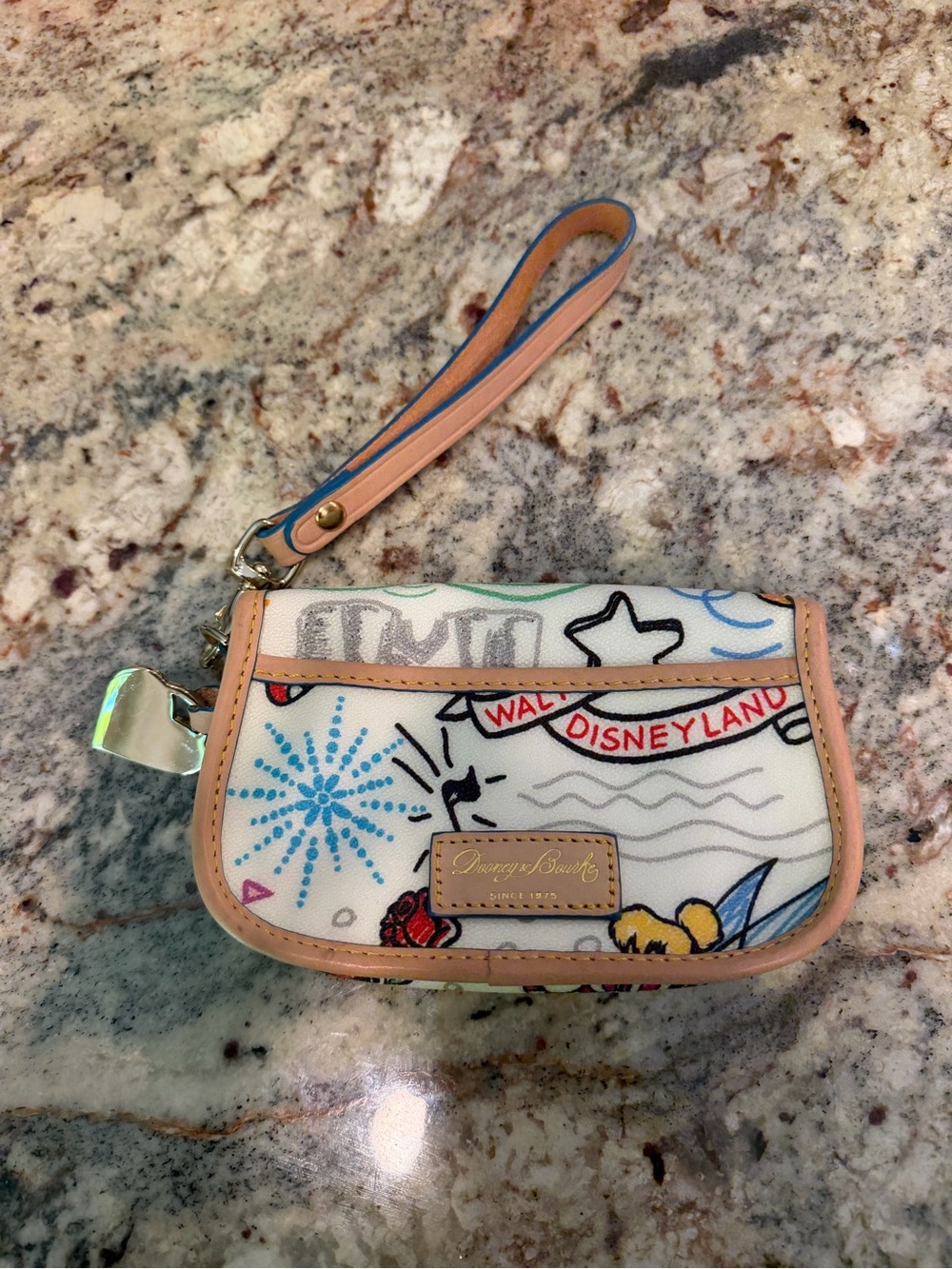 Dooney & Bourke White Disney Sketch Wristlet with Tan Trim - Picture 3 of 4